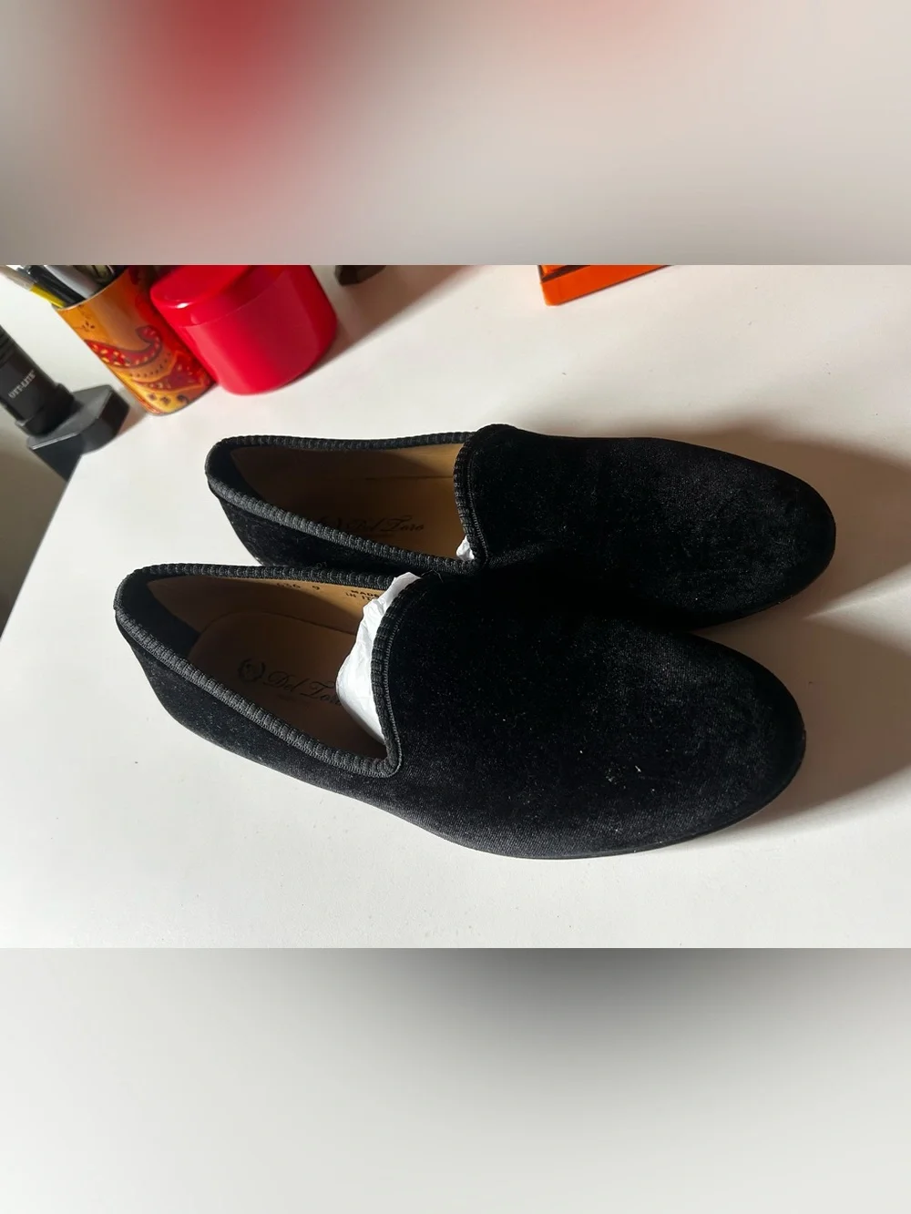 Del Toro Black Velvet Slip-On Loafers mens 9